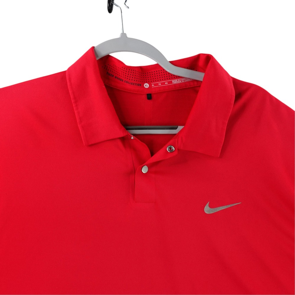 Nike Polo Shirt Men XL Red Tiger Woods Collection Dri-FIT Striped Sunday Red
